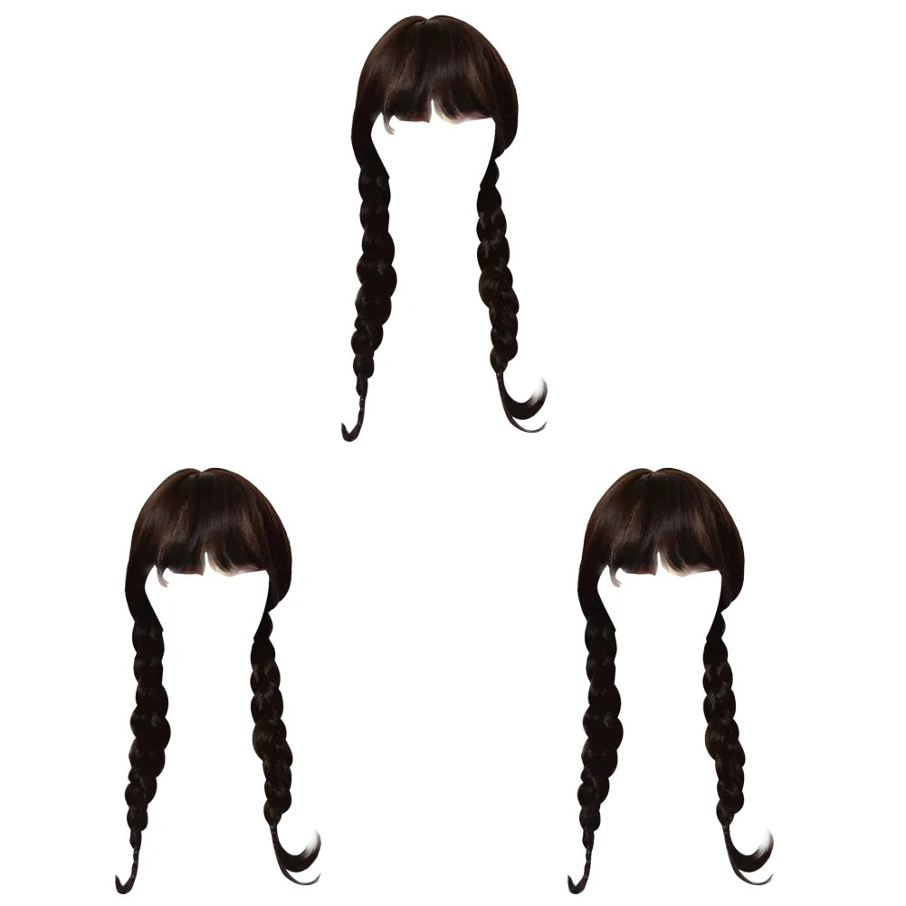 Wednesday Addams Cosplay Wig Long Black Braids Hair Synthetic Wigs Universal Size for Halloween Party Girls Dress Up Accessories