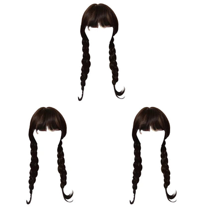 Wednesday Addams Cosplay Wig Long Black Braids Hair Synthetic Wigs Universal Size for Halloween Party Girls Dress Up Accessories
