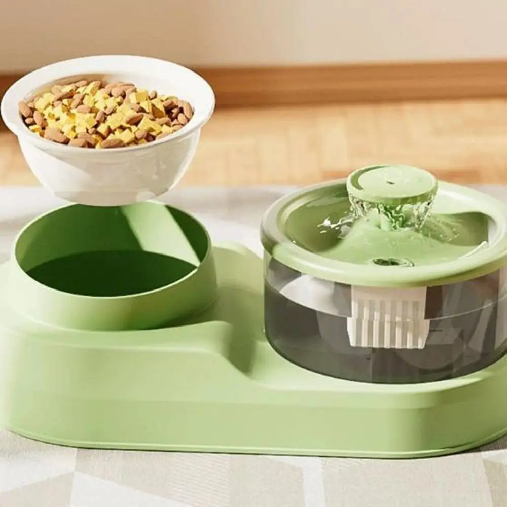 USB Charging 2-in-1 Pets Water Fountain Auto Filter Mute Cat Small Dog Drinker Bowl Large Capacity Neck Protection Pet Feeder for Home