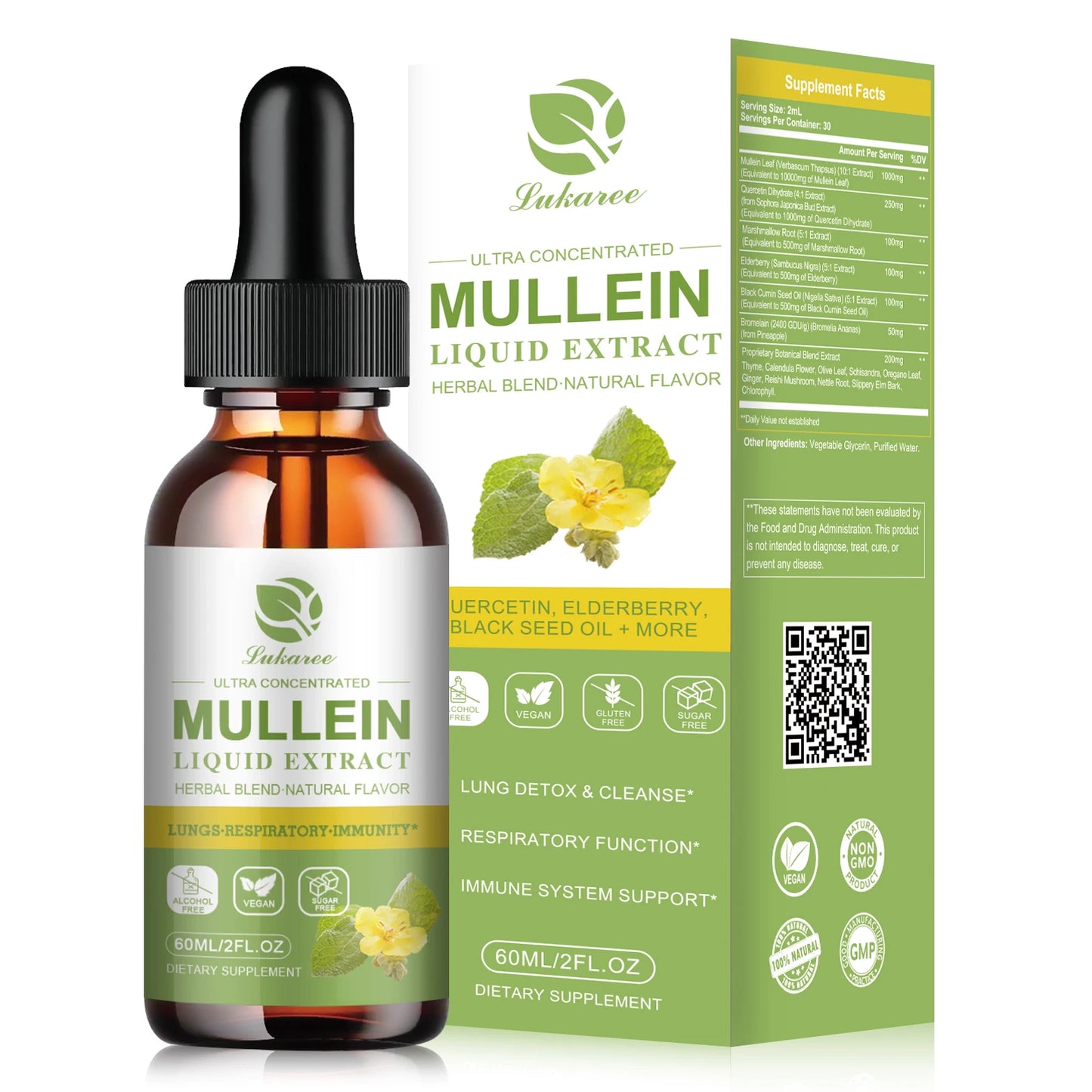 Drops Suitable For Lung Detoxification And Cleansing, Vegetarian Mullein Leaf Extract For Respiration, Immunity