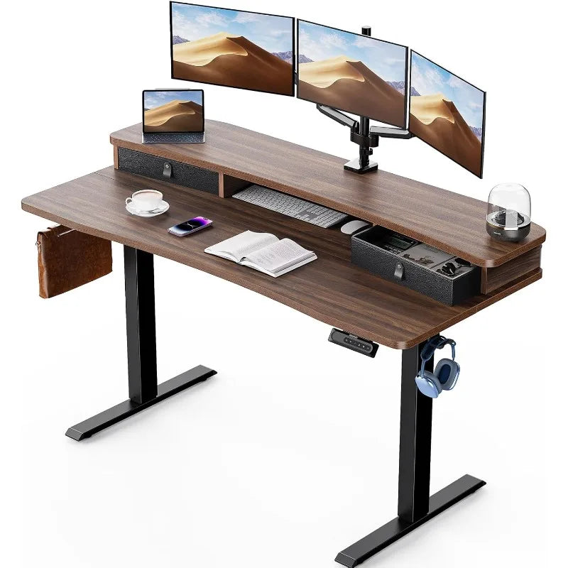 HUANUO Electric Standing Desk with 2 Drawers,C-Clamp Mount Compatible,Height Adjustable Computer Desk, Home Office Stand Up Desk