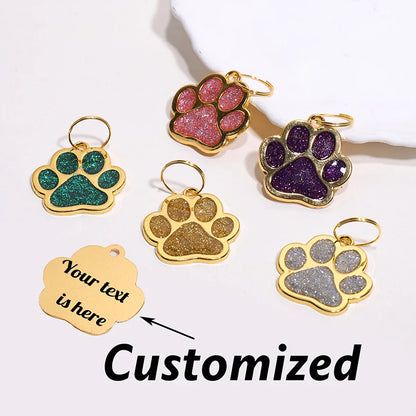 Glitter Claw Custom Text Dog Tag Personalized Name Pets Tag Laser Engraving Number Golden Collar Pendant Customized Cat ID Tag