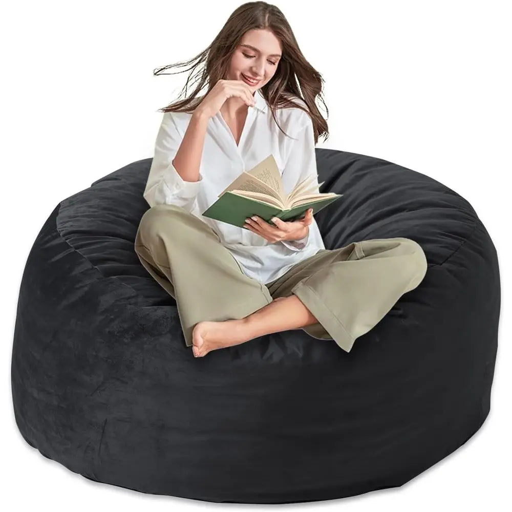 Medium Black Velvet Bean Bag Chair - Ideal for Living Room, Bedroom, and Gaming Room