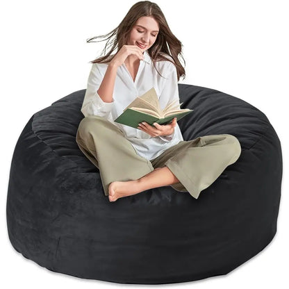 Medium Black Velvet Bean Bag Chair - Ideal for Living Room, Bedroom, and Gaming Room