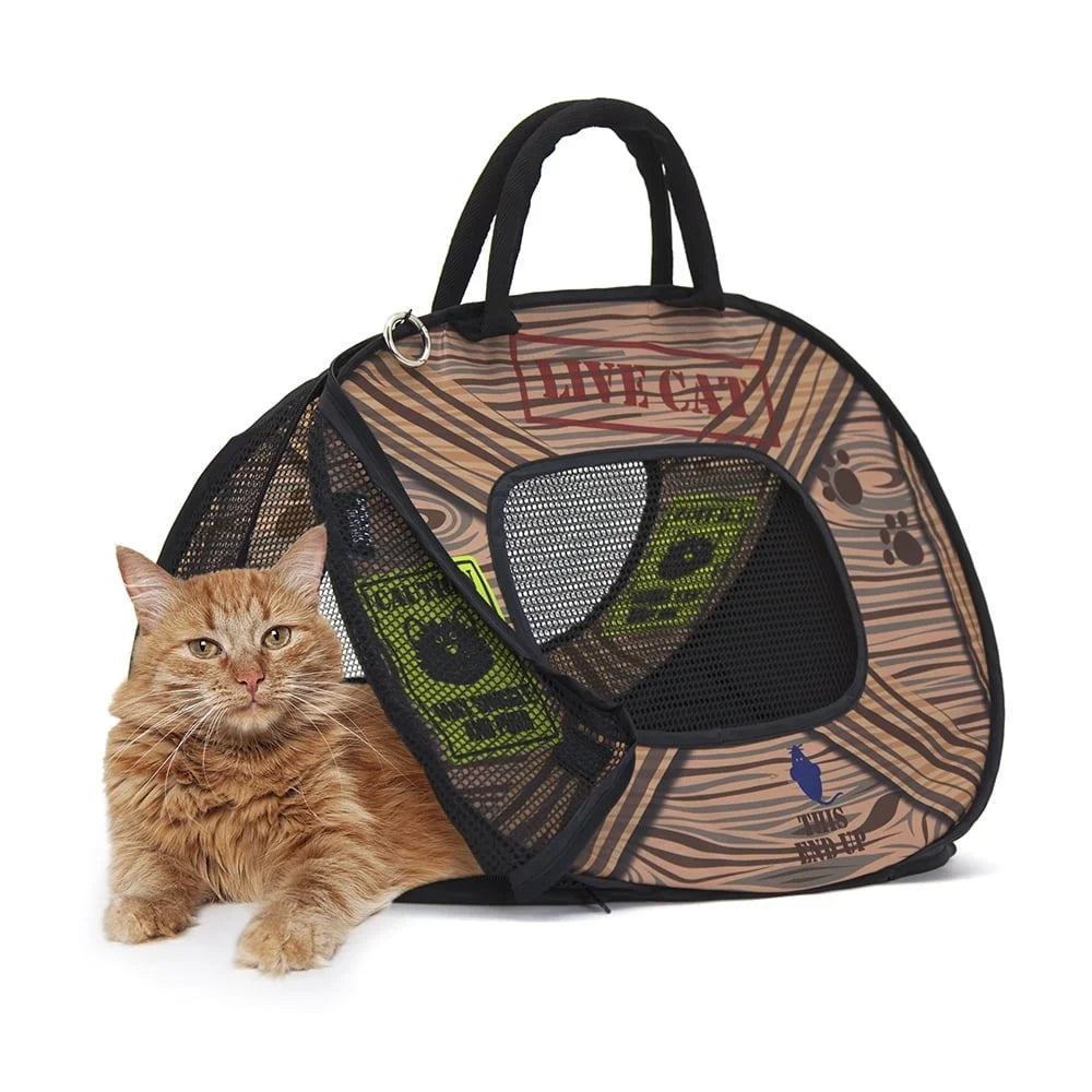 Collapsible Lightweight Cat Carrier Zipper Lock Portable Travel Pet Carrier Cats and Kittens with Ventilated Mesh Panels
