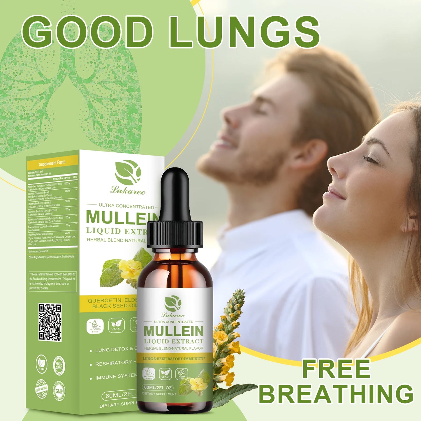 Drops Suitable For Lung Detoxification And Cleansing, Vegetarian Mullein Leaf Extract For Respiration, Immunity
