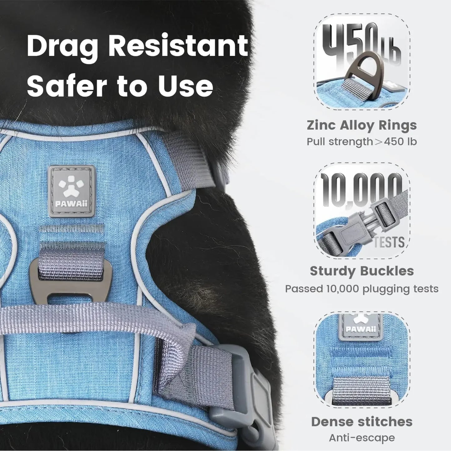 No Pull Dog Cat Harness with Pet ID Tag, Reflective Strips, Front O Ring, Breathable Mesh Adjustable Soft Padded Vest for Small Dogs Cats