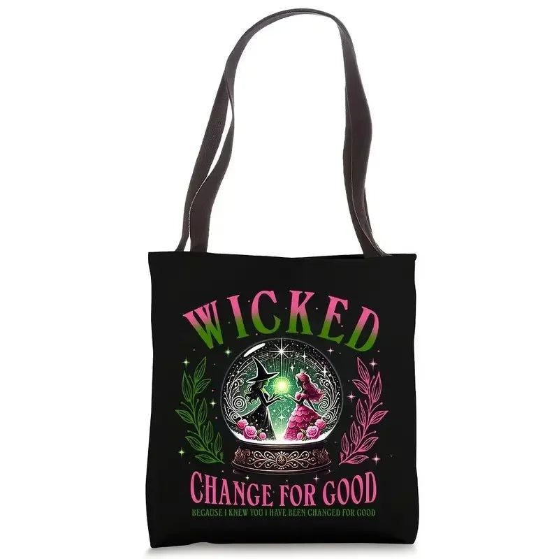 Wicked The Musical Inspired Black Tote Bag  Open-Top Shopper  Shoulder Bag for School, College, Travel & Gift-Giving