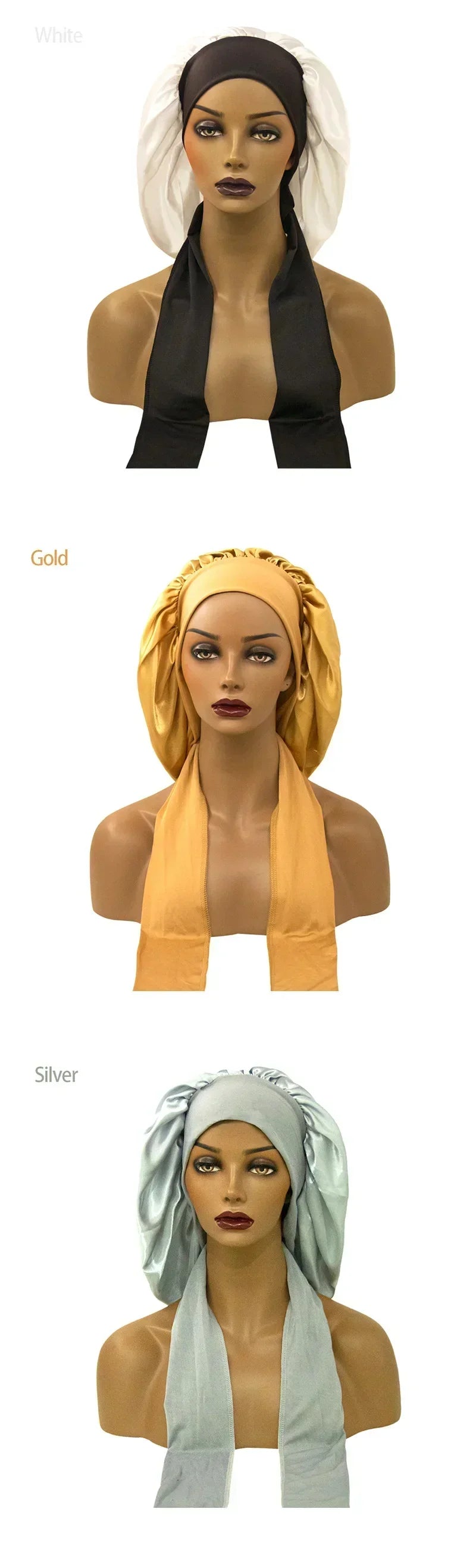 Satin Widened Sleep Hat Night Sleep Cap with Long Streamer Hair Care Bonnet Nightcap Elastic Cap De Nuit Shower Turban