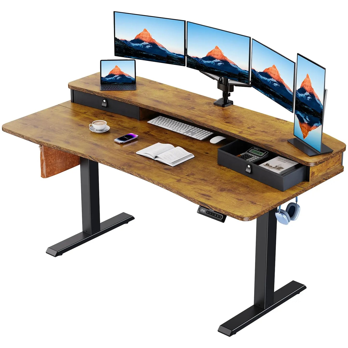 HUANUO Electric Standing Desk with 2 Drawers,C-Clamp Mount Compatible,Height Adjustable Computer Desk, Home Office Stand Up Desk