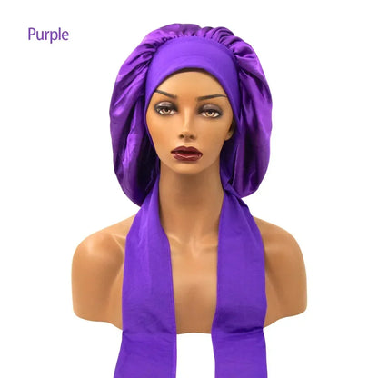 Satin Widened Sleep Hat Night Sleep Cap with Long Streamer Hair Care Bonnet Nightcap Elastic Cap De Nuit Shower Turban