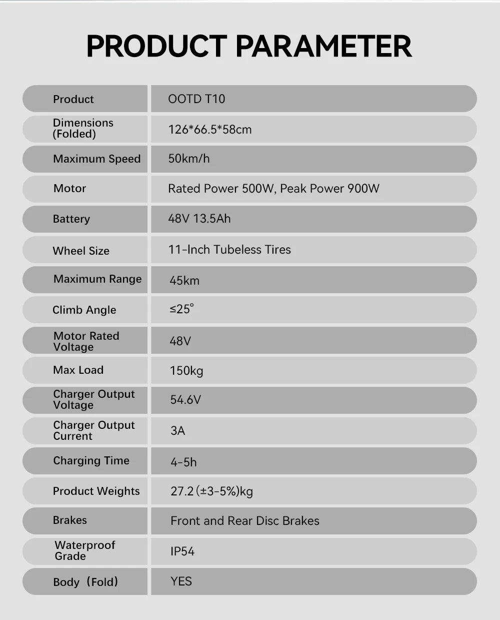 T10 E-Scooter 900W Peak Motor 48V13.5Ah Lithium Battery Large Screen LED Display Electric Scooter 11-inch Tire Scooters Electric
