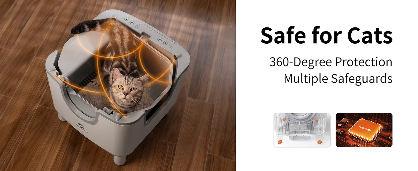 Self-Cleaning Litter Box - Open-Top Automatic Cat Litter Box with Odor Control, Safety Features, and Easy Maintenance