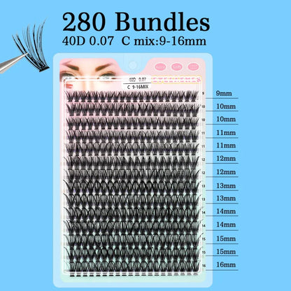 Individual Lashes 20-100D 280pcs Cluster Lashes Natural Look Mixed Tray DIY Eyelash Extension Volume Lash Clusters Eyelashes