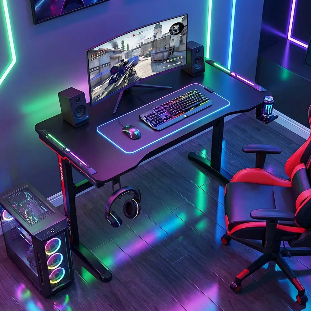 47 Inch Desk Modern Computer Desk with Electric Lifting Headphone Hook，Ergonomic Workstation Table for Home Office