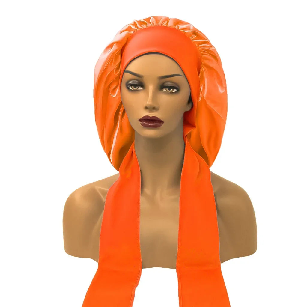 Satin Widened Sleep Hat Night Sleep Cap with Long Streamer Hair Care Bonnet Nightcap Elastic Cap De Nuit Shower Turban