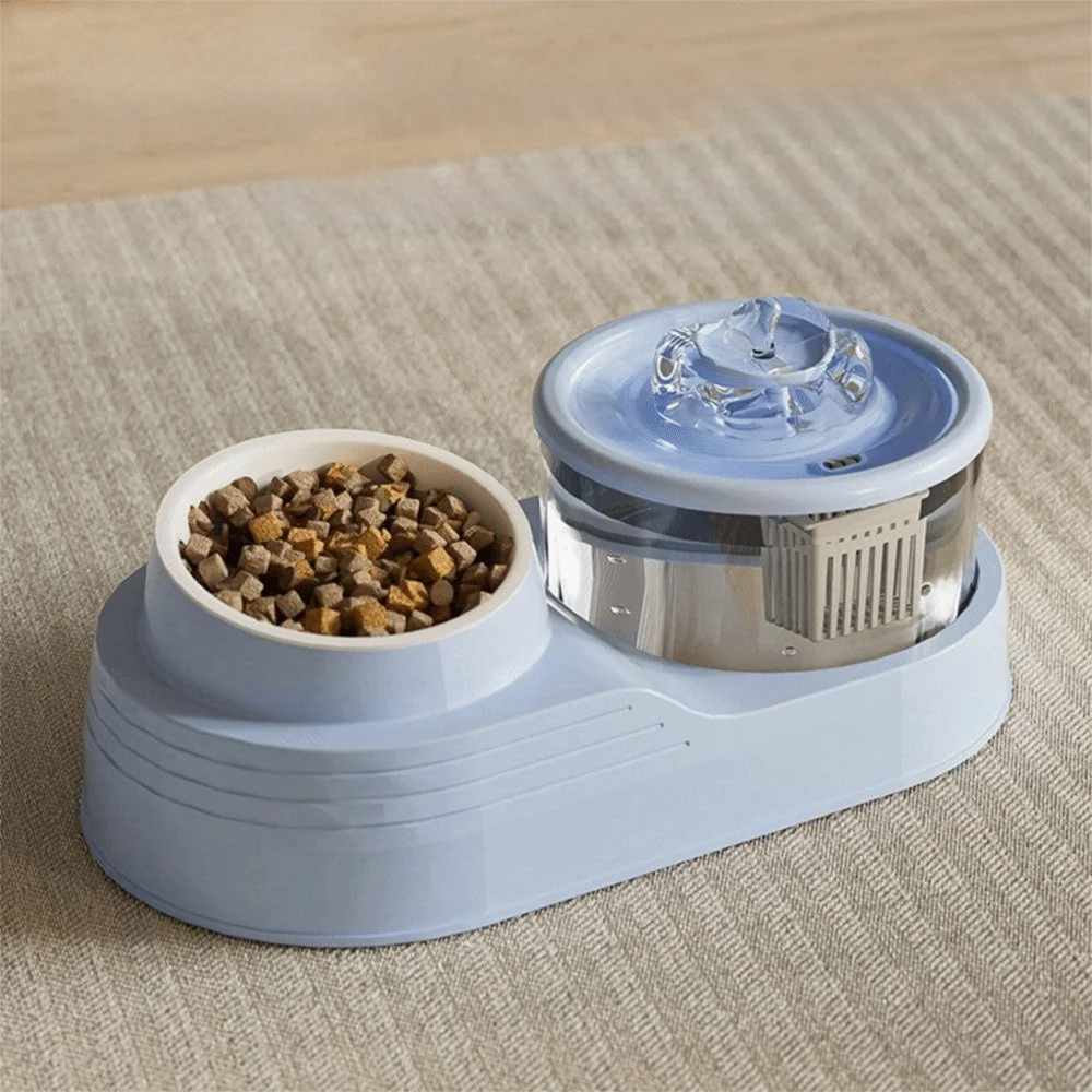 USB Charging 2-in-1 Pets Water Fountain Auto Filter Mute Cat Small Dog Drinker Bowl Large Capacity Neck Protection Pet Feeder for Home
