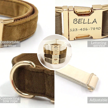 Velvet Dog Cat Collar Custom Engraved ID Tag Soft Adjustable Collar for Small Medium Large Dogs Cats