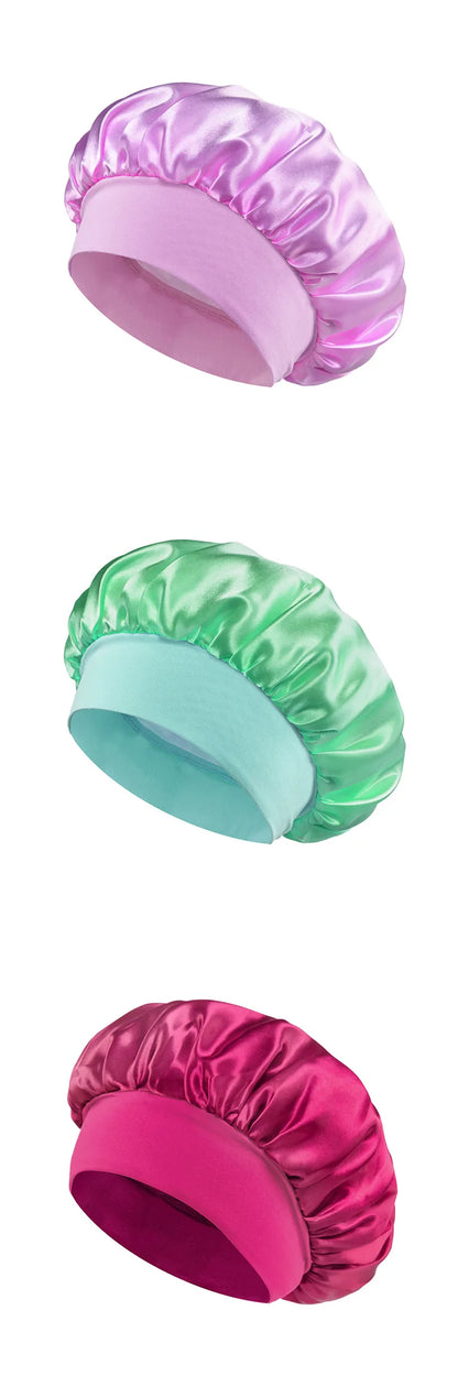 Satin Bonnet Hair Bonnet for Sleeping Hair Care Silk Bonnets Solid Wide-brimmed Sleeping Hat with Elastic Soft Band