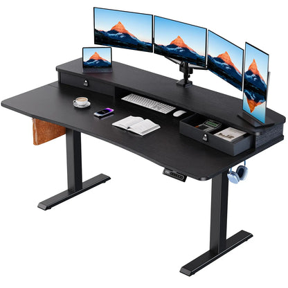 HUANUO Electric Standing Desk with 2 Drawers,C-Clamp Mount Compatible,Height Adjustable Computer Desk, Home Office Stand Up Desk