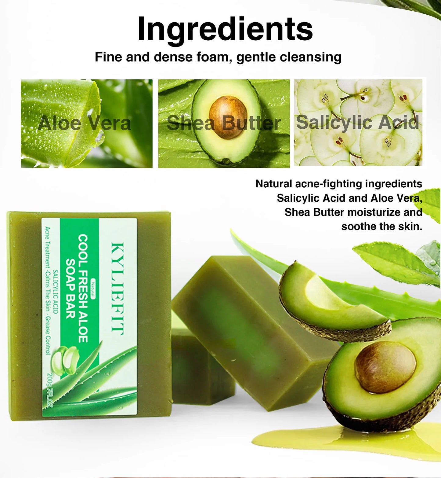 Aloe Vera Whitening Soap, Remove Acne, Spots, Skin Radiant, Improve Skin Luster, Vegan Bath Wash for All Skin Types, 200g