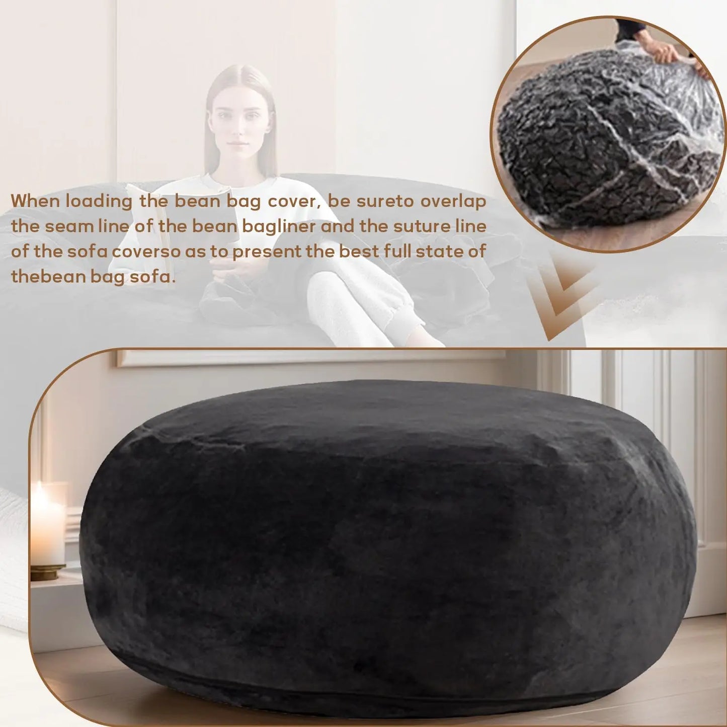 4FT Memory Foam Bean Bag Chair With Filler Included,Reading Sofa For Living Room,Bedroom,Dormitory,Black,Customized
