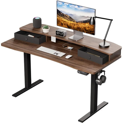HUANUO Electric Standing Desk with 2 Drawers,C-Clamp Mount Compatible,Height Adjustable Computer Desk, Home Office Stand Up Desk