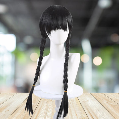 Wednesday Addams Cosplay Wig Long Black Braids Hair Synthetic Wigs Universal Size for Halloween Party Girls Dress Up Accessories