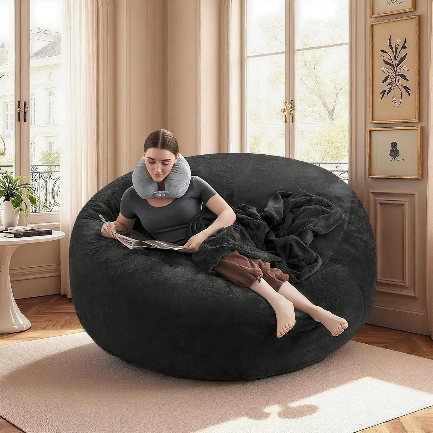 4FT Memory Foam Bean Bag Chair With Filler Included,Reading Sofa For Living Room,Bedroom,Dormitory,Black,Customized