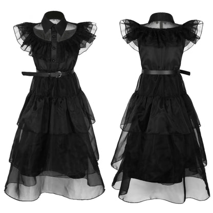  Wednesday Addams Cosplay Dress For Girl Kids Movie Black Dress Adult Women's Dress Halloween Carnival Party Role Play Set