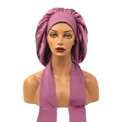 Satin Widened Sleep Hat Night Sleep Cap with Long Streamer Hair Care Bonnet Nightcap Elastic Cap De Nuit Shower Turban