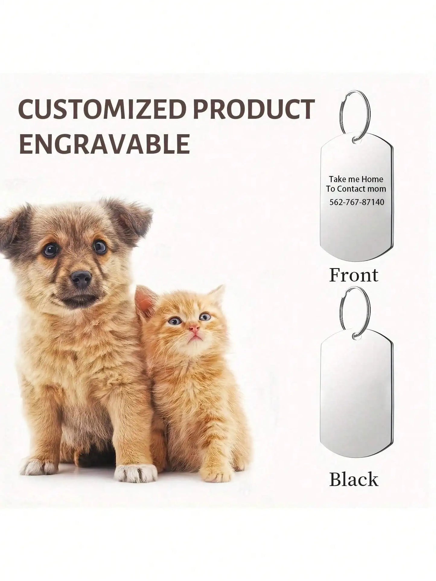Personalized Laser Engraved Pet Tag Custom Name Number Anti Loss Rustproof Dog Cat ID Tag
