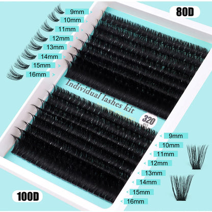 Individual Lashes 20-100D 280pcs Cluster Lashes Natural Look Mixed Tray DIY Eyelash Extension Volume Lash Clusters Eyelashes
