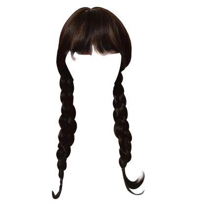 Wednesday Addams Cosplay Wig Long Black Braids Hair Synthetic Wigs Universal Size for Halloween Party Girls Dress Up Accessories