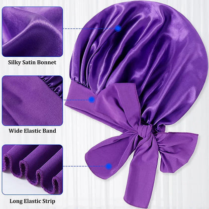 Satin Widened Sleep Hat Night Sleep Cap with Long Streamer Hair Care Bonnet Nightcap Elastic Cap De Nuit Shower Turban