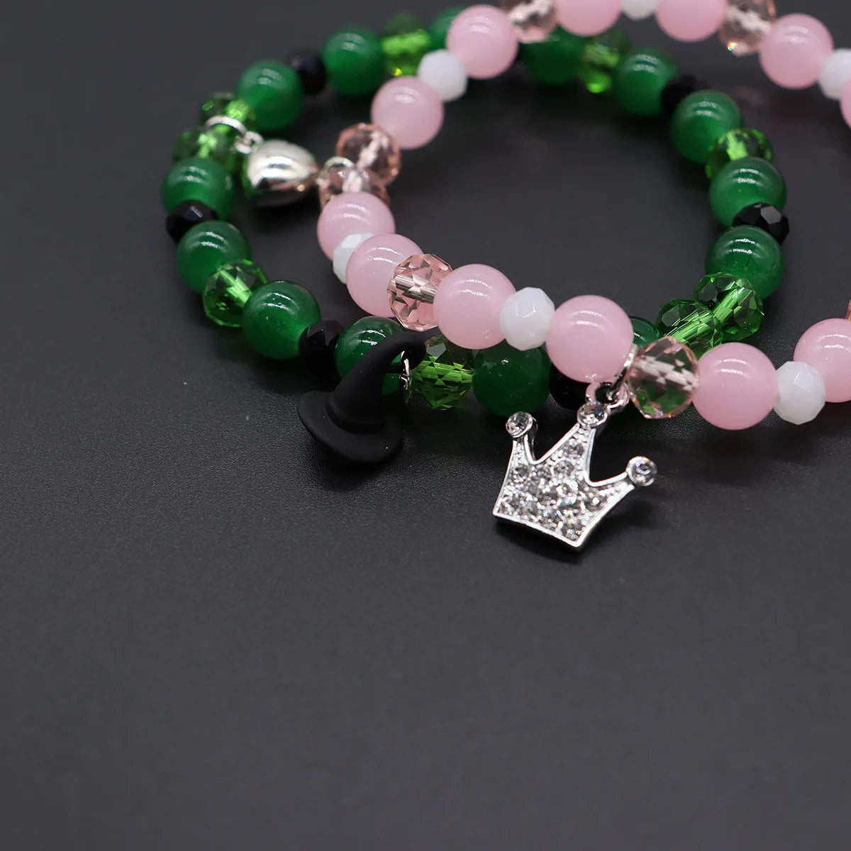 1Pair Magic Stick Hat Crown Pendant Beads Bracelet Couple Matching Bracelets Wicked Witch Movie Inspired Bracelet Friend Jewelry