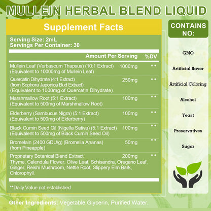 Drops Suitable For Lung Detoxification And Cleansing, Vegetarian Mullein Leaf Extract For Respiration, Immunity