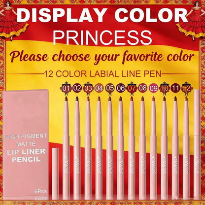 Waterproof Lip Liner Pencil 6 Colors Set: Lip Contour Waterproof Non-transfer Highly Pigmented Smooth Nude-pink Daily &  Party Makeup