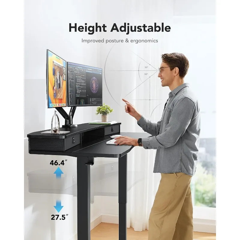 HUANUO Electric Standing Desk with 2 Drawers,C-Clamp Mount Compatible,Height Adjustable Computer Desk, Home Office Stand Up Desk