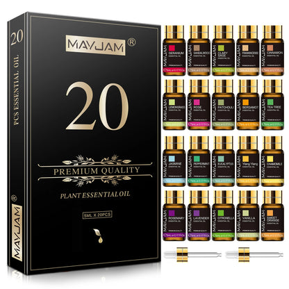 20 Bottles Essential Oils Kit Set Lavender Jasmine Eucalyptus Vanilla Sandalwood Sweet Orange Geranium Patchouli