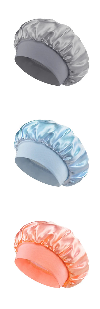 Satin Bonnet Hair Bonnet for Sleeping Hair Care Silk Bonnets Solid Wide-brimmed Sleeping Hat with Elastic Soft Band