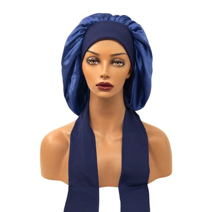 Satin Widened Sleep Hat Night Sleep Cap with Long Streamer Hair Care Bonnet Nightcap Elastic Cap De Nuit Shower Turban