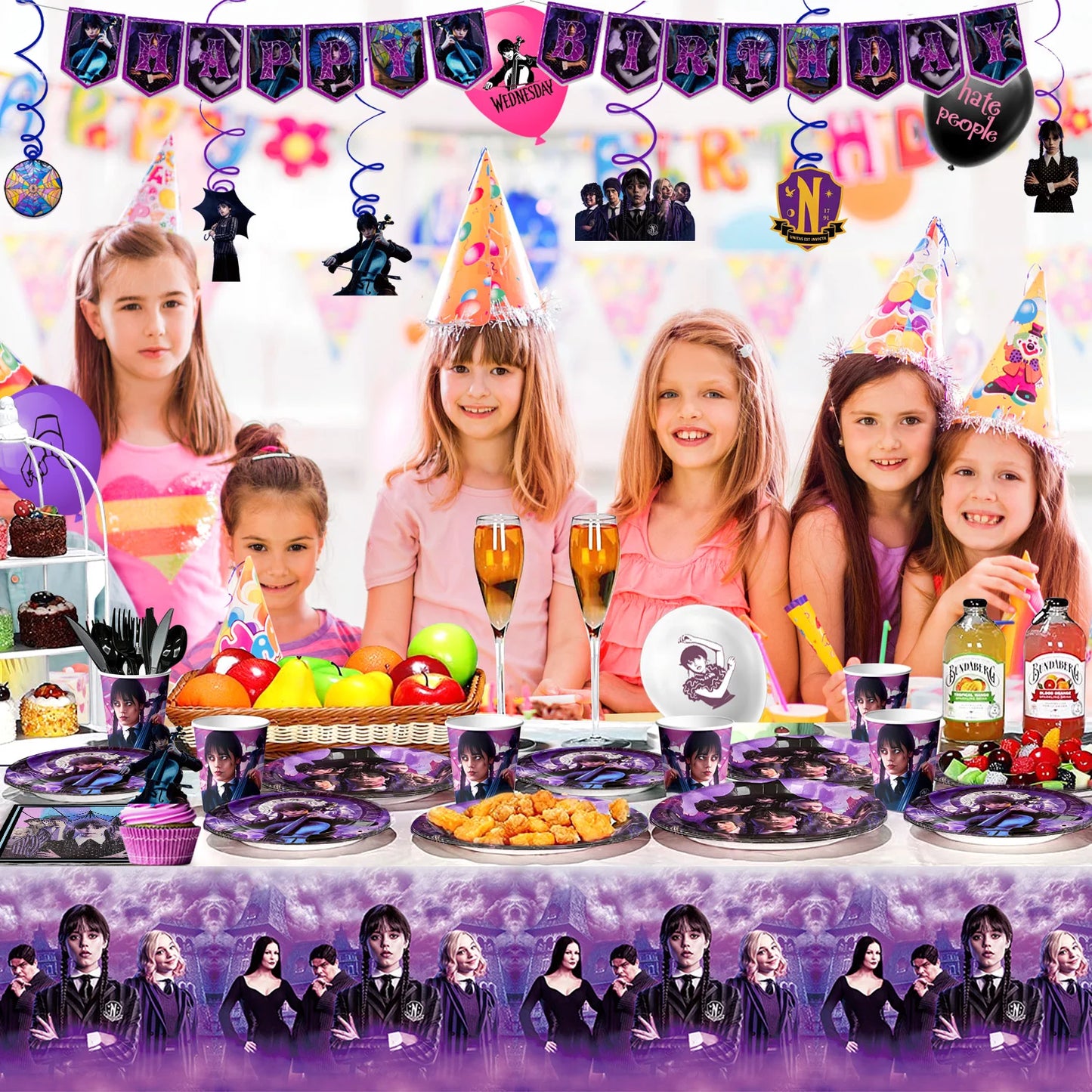 Wednesday Birthday Decorations,117pcs Wednesday Party Decorations&Tableware-Wednesday Balloons Plates Napkins Cups Balloons etc