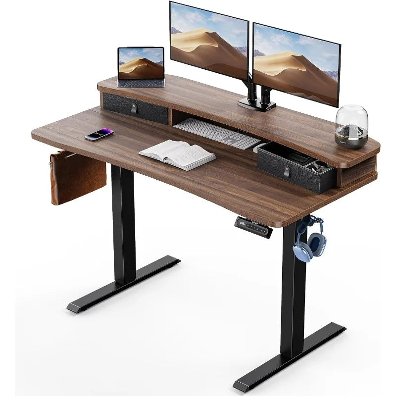 HUANUO Electric Standing Desk with 2 Drawers,C-Clamp Mount Compatible,Height Adjustable Computer Desk, Home Office Stand Up Desk