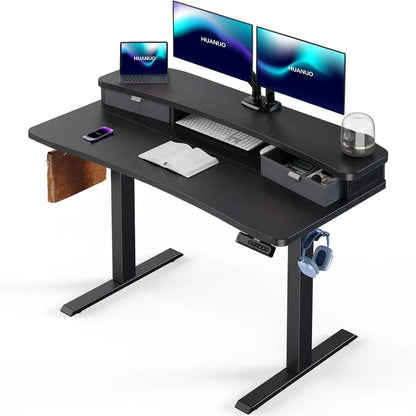 HUANUO Electric Standing Desk with 2 Drawers,C-Clamp Mount Compatible,Height Adjustable Computer Desk, Home Office Stand Up Desk