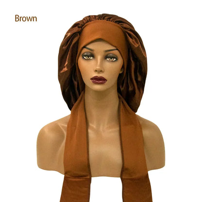 Satin Widened Sleep Hat Night Sleep Cap with Long Streamer Hair Care Bonnet Nightcap Elastic Cap De Nuit Shower Turban