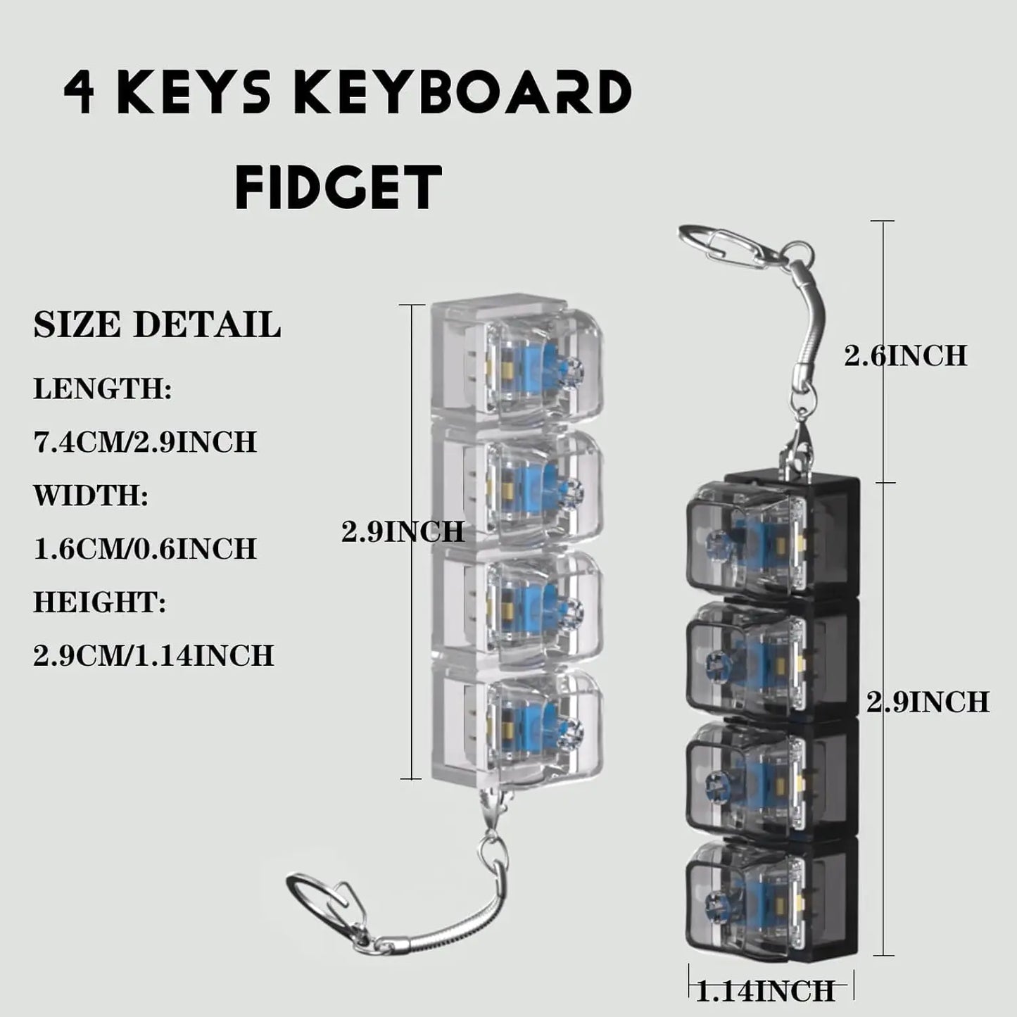 LED Keyboard Key Chain Fidget Toy for Fidget Clicker Decompression Keychains Stress Relief Gadget Interesting Pendant