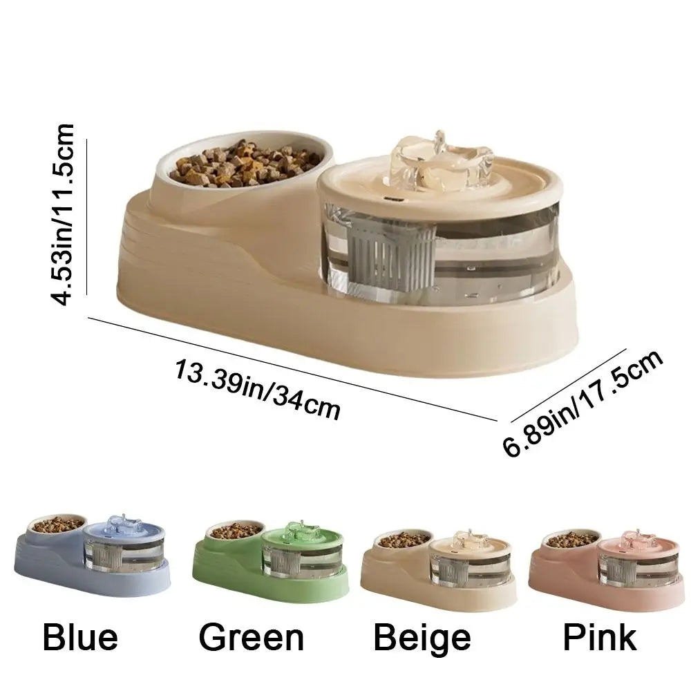 USB Charging 2-in-1 Pets Water Fountain Auto Filter Mute Cat Small Dog Drinker Bowl Large Capacity Neck Protection Pet Feeder for Home