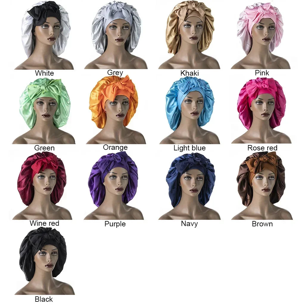 Satin Widened Sleep Hat Night Sleep Cap with Long Streamer Hair Care Bonnet Nightcap Elastic Cap De Nuit Shower Turban