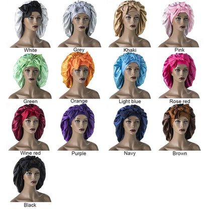 Satin Widened Sleep Hat Night Sleep Cap with Long Streamer Hair Care Bonnet Nightcap Elastic Cap De Nuit Shower Turban